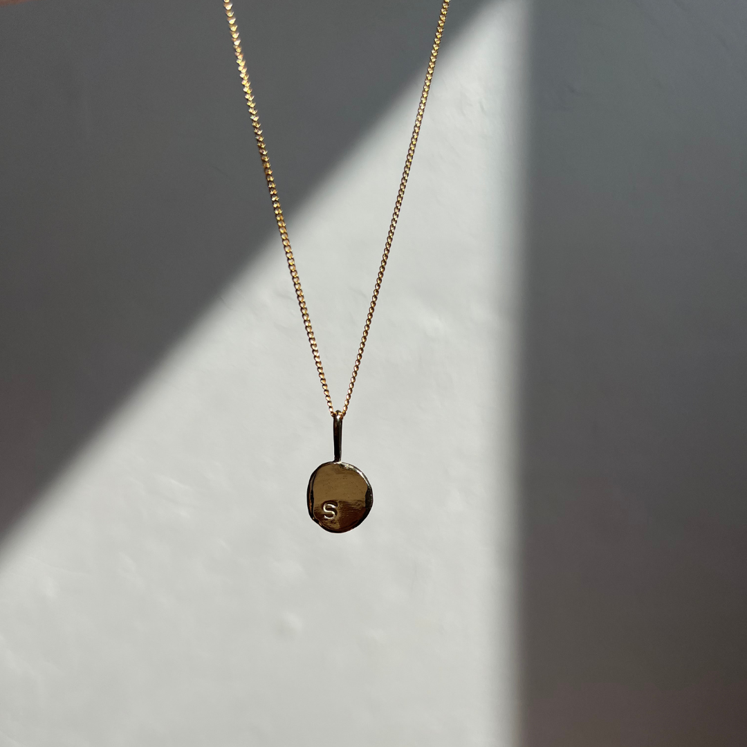 Gold round initial on sale necklace